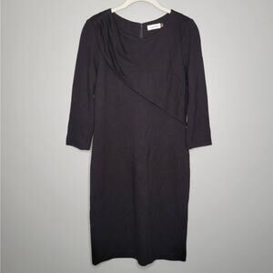 Calvin Klein black dress women's size 6 3/4 sleeve stretch knit career faux wrap